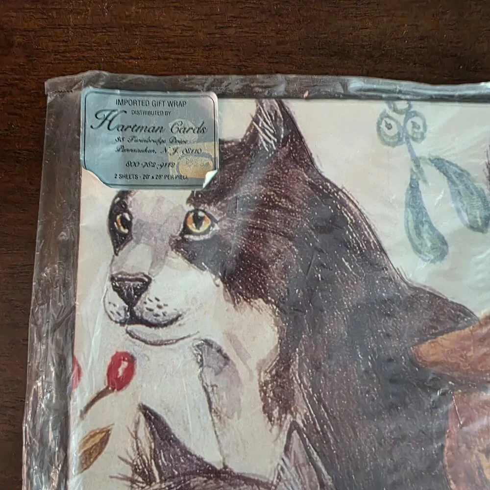 Vintage NIP Gift Wrap Paper Hartman Cards CATS 2 Sheets 20